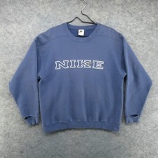 VTG Nike Sweatshirt Mens Medium Blue Crew Neck Swoosh Thrashed Made in USA 90s