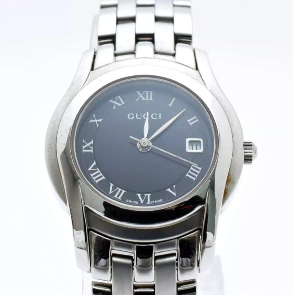 【N COMME NEUVE】 GUCCI 5500L cadran noir fabrication suisse argent noir montre à quartz pour femme