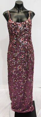 Mac Duggal Women's Floral Embellished Scoop Neck Maxi Gown LC7 Raspberry Size 2