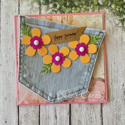 Female Birthday Card, UPCYCLED DENIM POCKET Card, Handmade in Australia - Picture 4 of 26