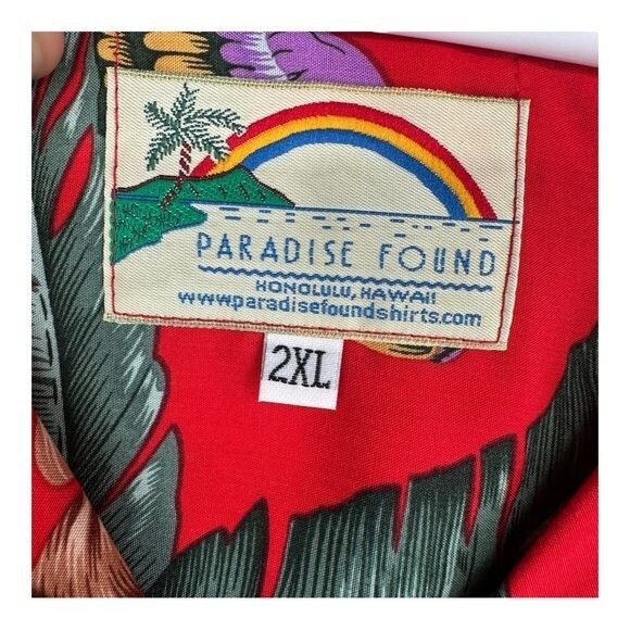 Paradise Found Men’s 2XL Vintage Red Hawaiian Shirt Vintage Made in Hawaii