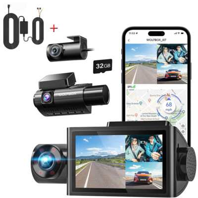 WOLFBOX i07 3-Kanal Auto Dashcam Kamera mit WiFi GPS,4K+1080P Parküberwachung