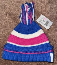NWT OBERMEYER Girls Striped Blue Pink White Hat Beanie 60 Cotton 40 Acrylic