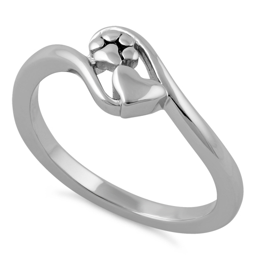 Pfote & Herz Ring Sterling Silber 925 / rhodiniert Kätzchen & Welpenliebe stabil - Bild 1 von 4