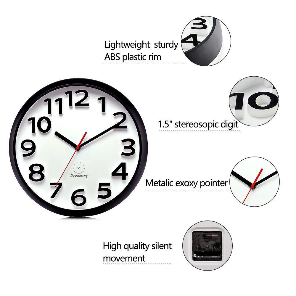 DreamSky 13 Inches Large Wall Clock, NonTicking Silent Quartz Black eBay