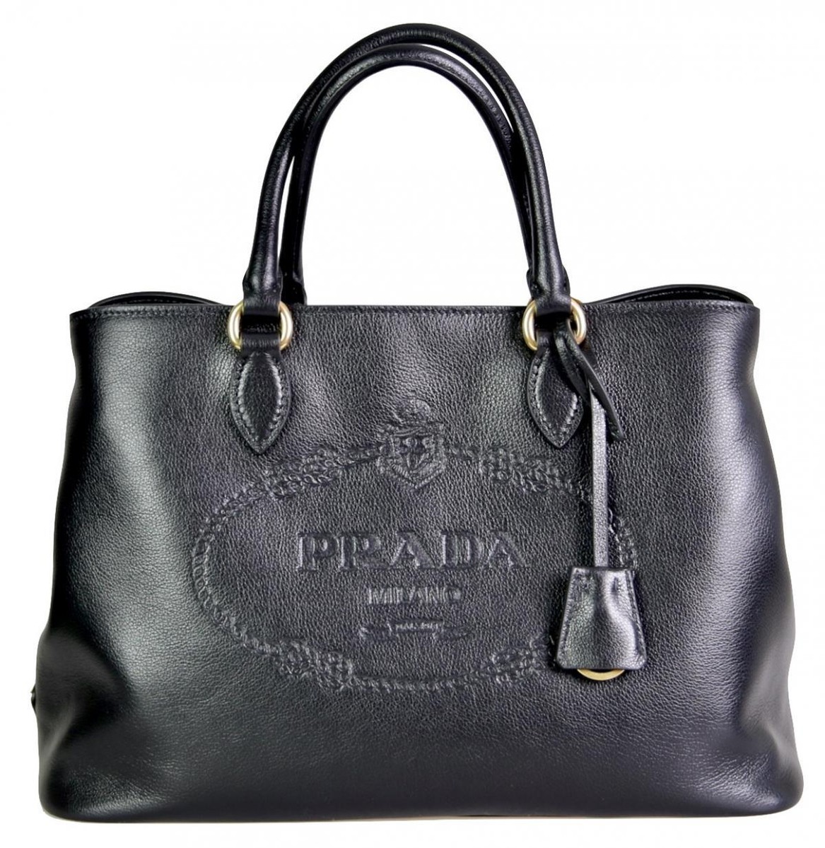 PRADA SHOULDER BAG HANDBAG SHOPPER 1BA579 BLACK LEATHER NEW