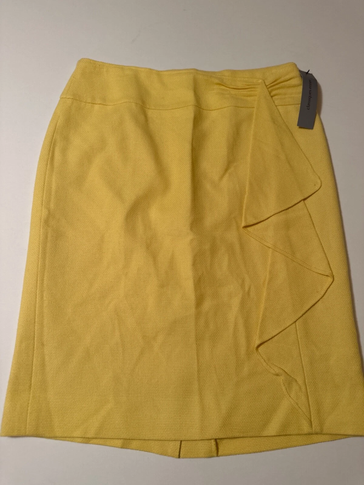 Classiques Entier Woven Cotton Pencil Skirt with Ruffle Yellow Women’s 8 $168
