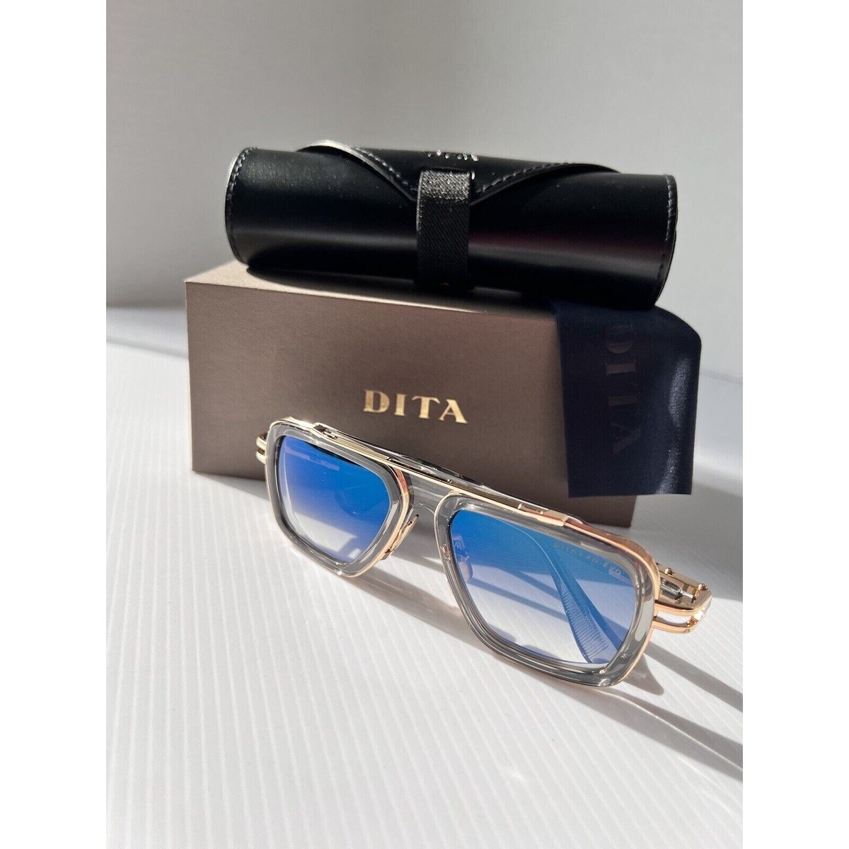 DITA LXN-EVO Men's Square Sunglasses Crystal Grey / White Gold