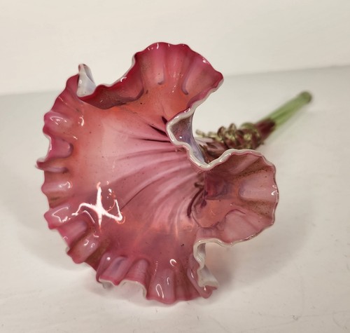Antico flauto vittoriano francese Epergne parte mirtillo vetro vaselina opalescente - Foto 6 di 14