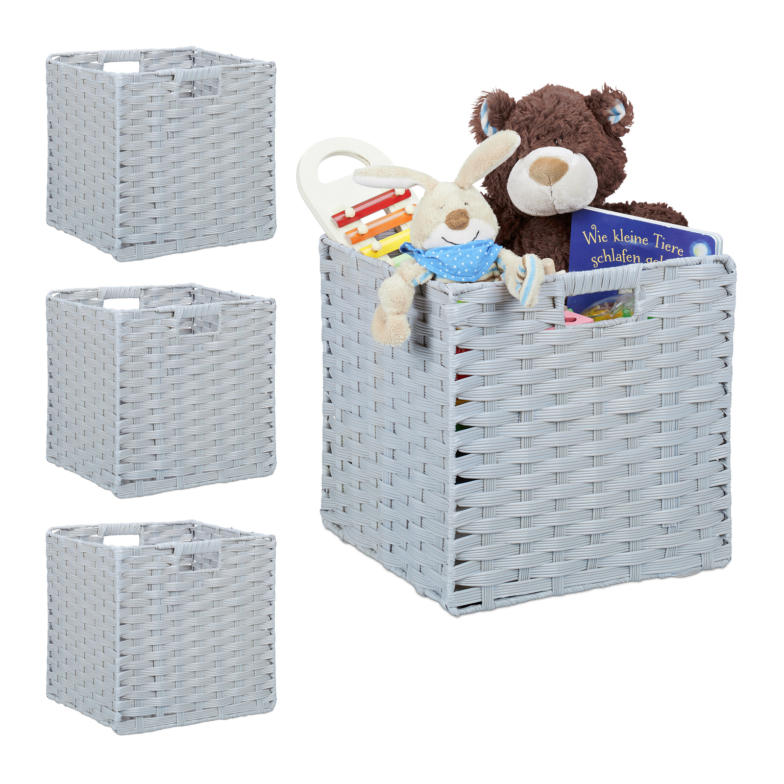4 x Aufbewahrungskorb grau Korborganizer geflochten Kunststoffkörbe Flechtkorb