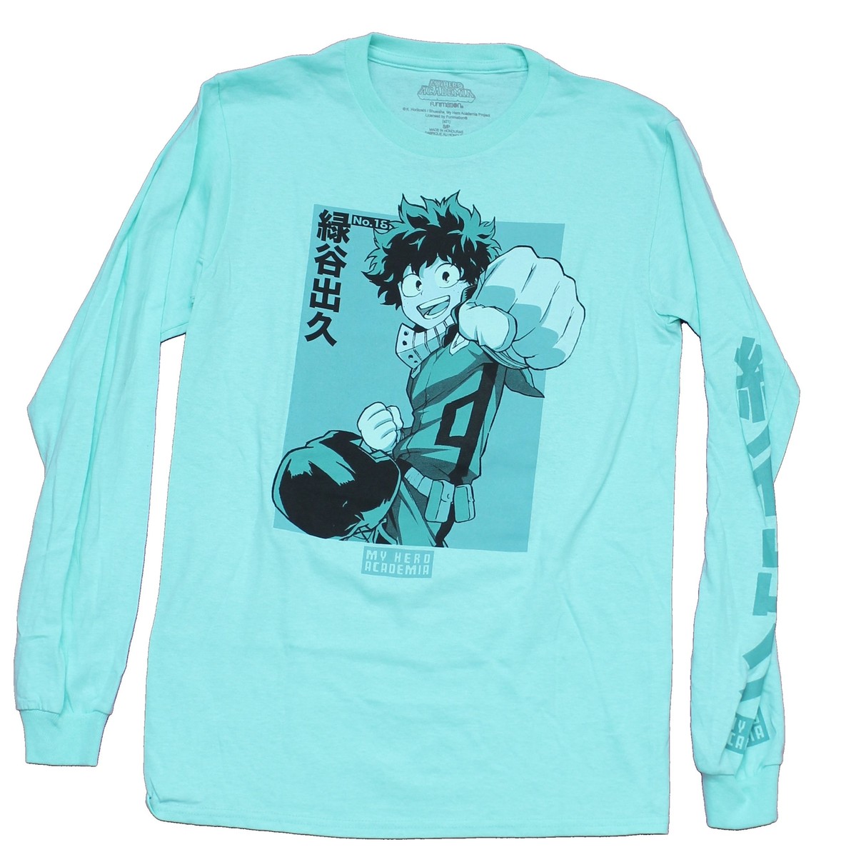 My Hero Academia Mens Long Sleeve T-Shirt Deku Punch Kanji Sleeve