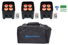  3 Rockville BEST PAR 50 Rechargeable Par Wash Lights Wireless DMX RGBWA UV Bag