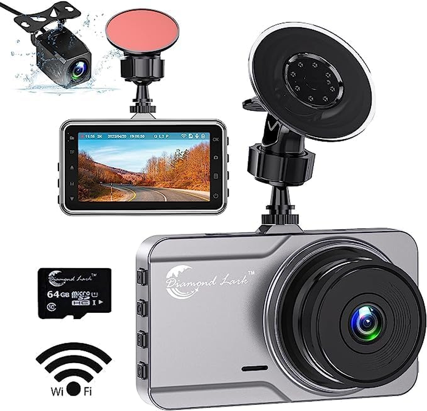 Car Dash Camera Built-In Wifi, 2K Front and 1080P Rear Dual Dash Cam,Dashcam wit