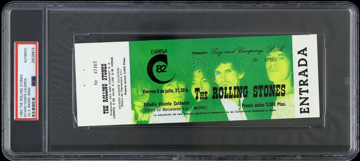 1982 The Rolling Stones Spain Full Ticket (PSA Authentic Slabbed 