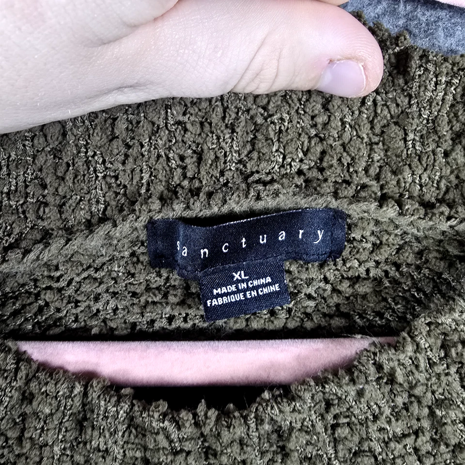 Sanctuary Women XL Olive Green Pullover Sweater Crochet Soft Crew Neck Comfy - Image 2 of 4