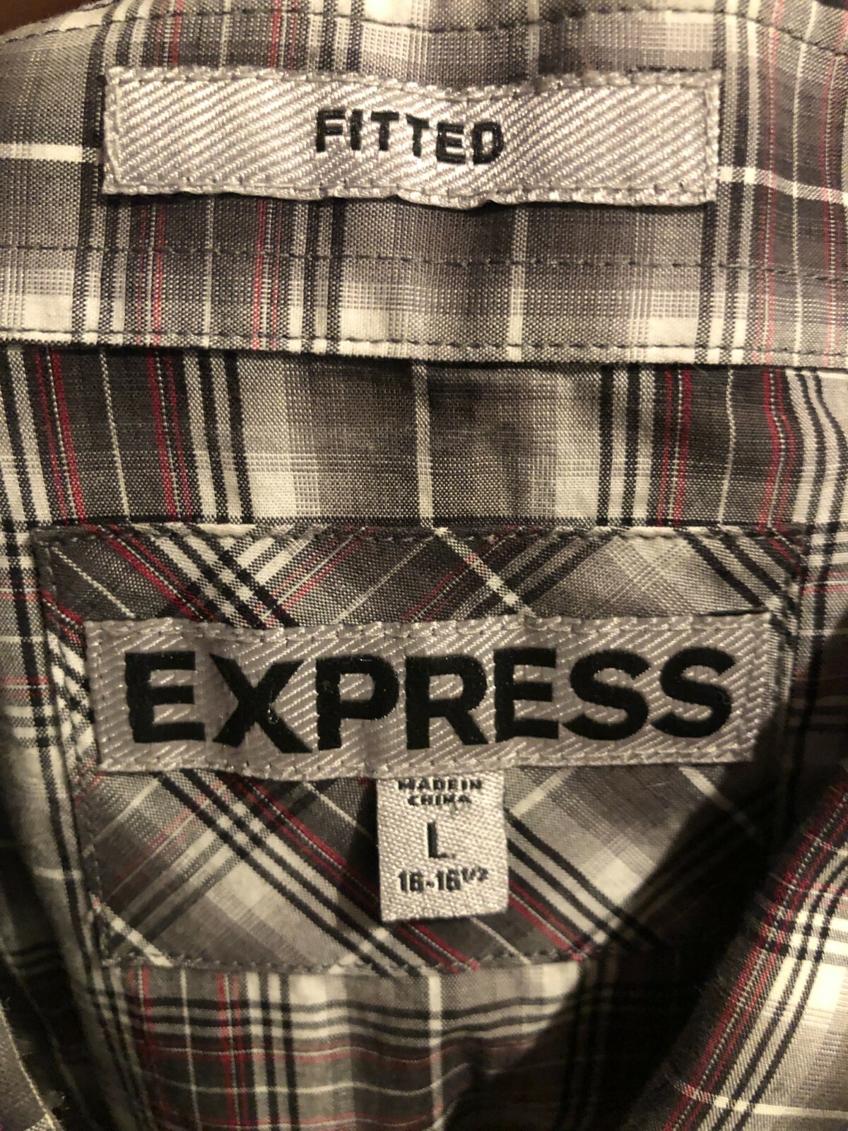 Express Fitted Snap Button Checks Plaid Long Slee… - image 3