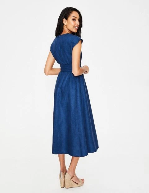 BODEN TORI LINEN MIDI DRESS BLUE W0341 SIZE UK 8 PERFECT CONDITION