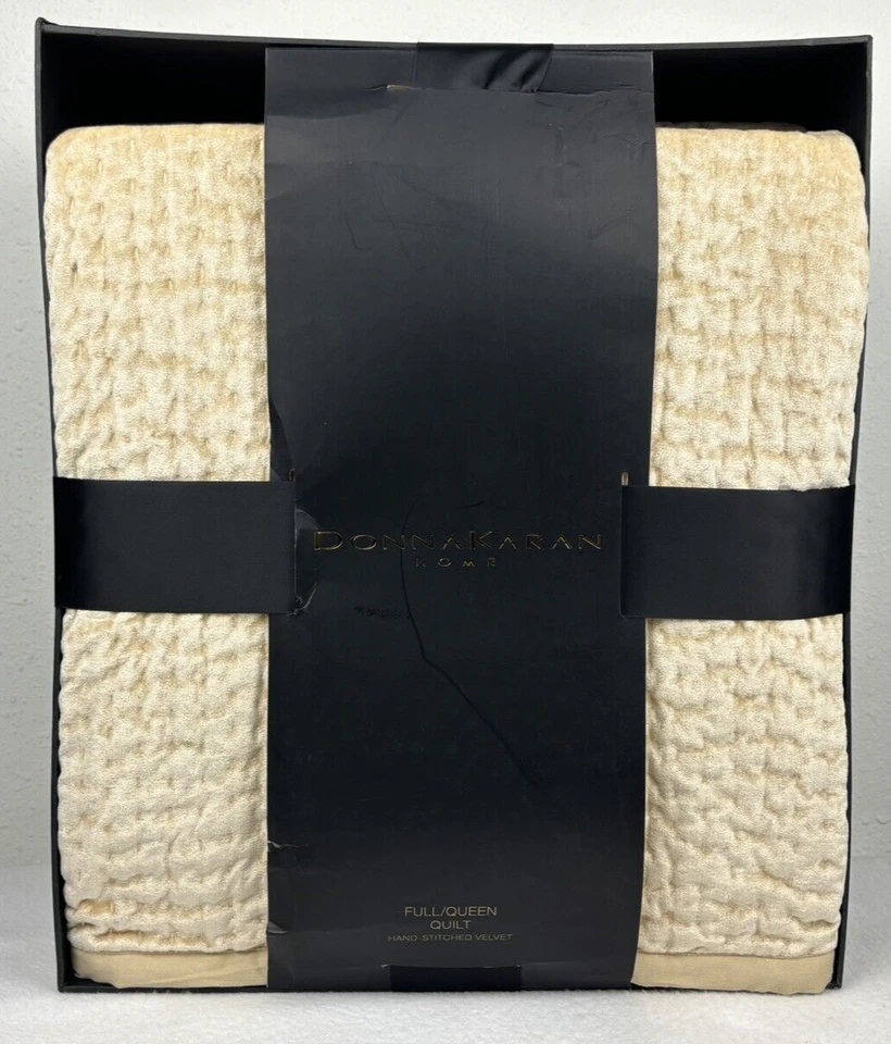 Juego de edredón de terciopelo suave Donna Karan Queen fundas satén dorado puntada a mano algodón Foto 4 de 4