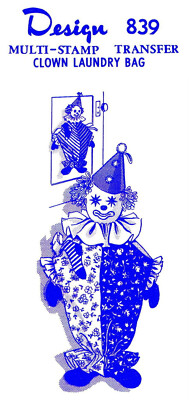 Design # 839 CLOWN Pajama Laundry Bag Pattern OR Stuffed Doll
