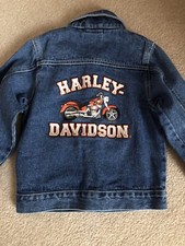 Harley Davidson Motorcycles Kids 4/5 Denim Blue Jean Jacket Biker Big Graphic