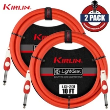 2-PACK Kirlin 10 ft Guitar Instrument Patch Cable RED + Free Cable Tie 1/4" NEW