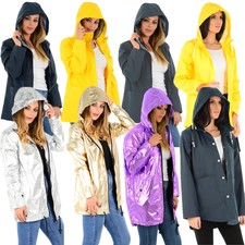 Ladies Womens Girls Rain Coat Designer Pu Pvc Hoodie Parka Jacket Windbreaker