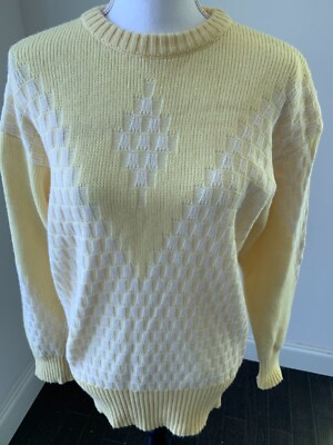 Vintage Bogner Women Men Sweater Yellow Crew Neck Knit Thick Size Large