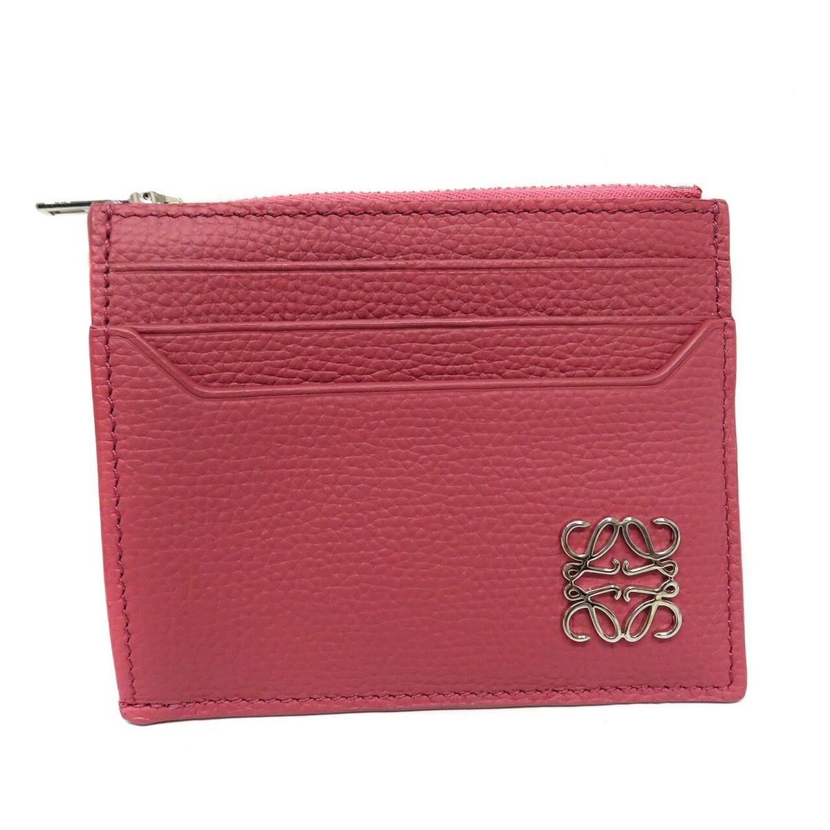 小物 LOEWE Anagram Square Coin Cardholder LOEWE Anagram Square Coin Card Holder Case Pink Leather