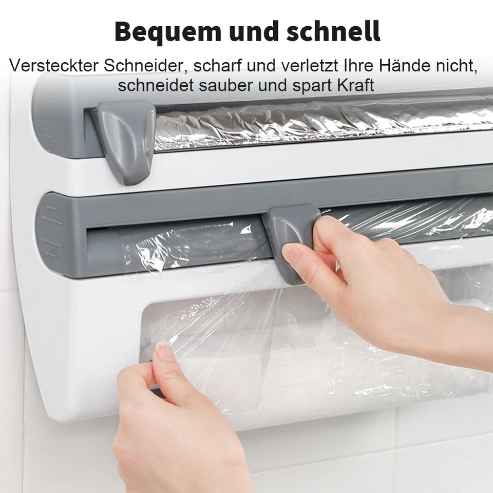 Wandrollenhalter Küchenrollenhalter Alufolie Frischhaltefolie Schneidabroller DE - Bild 4 von 4