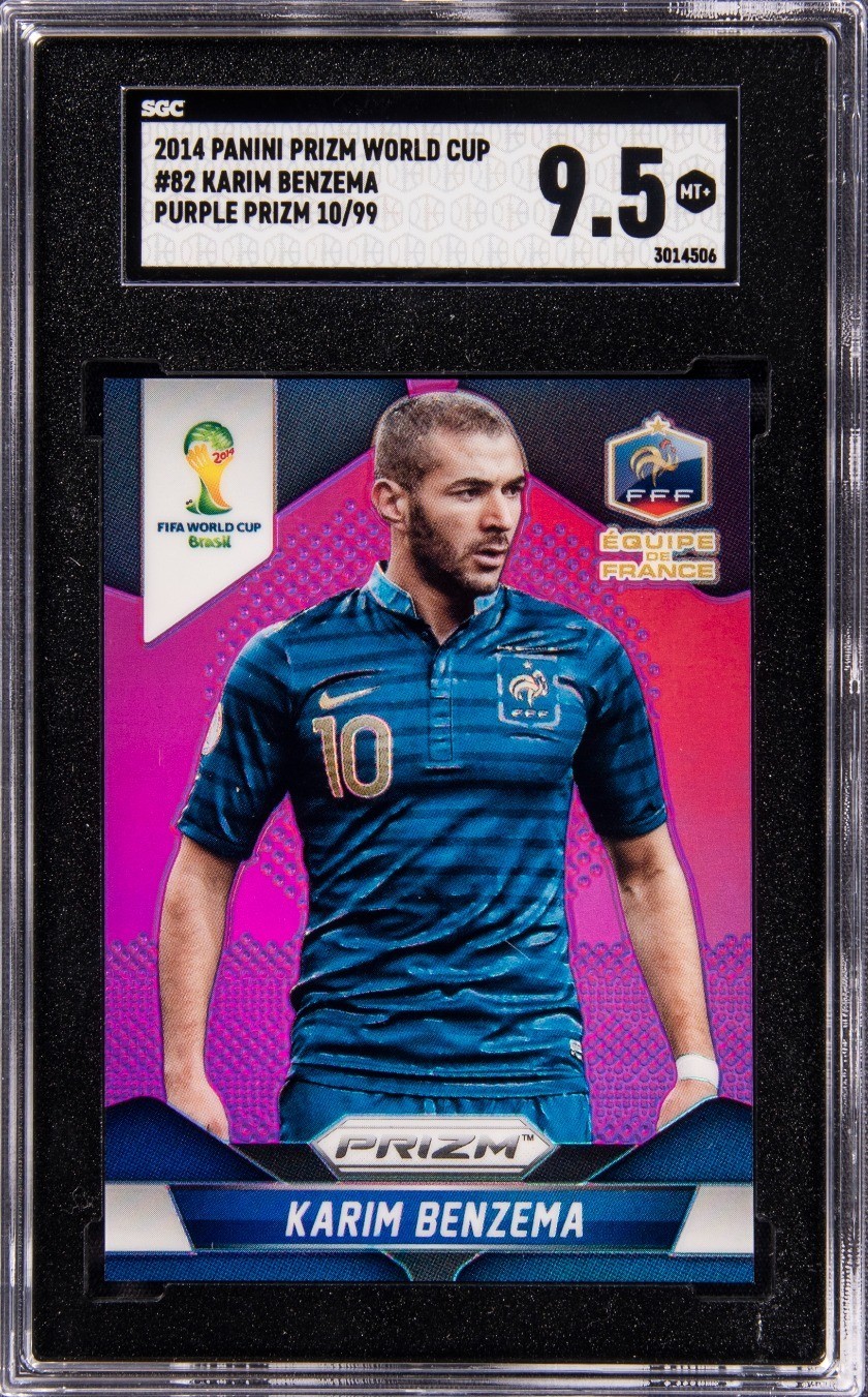 2014 PANINI PRIZM WORLD CUP PURPLE PRIZM 10/99 #82 KARIM BENZEMA SGC 9.5