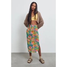 Urban Outfitters Floral Frankie Mesh Side Slit Midi Skirt XS Womens Boho Y2K
