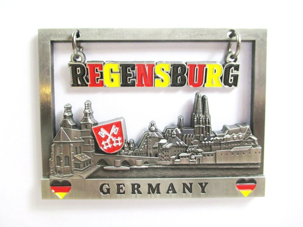Regensburg magnet metal souvenir writing frame coat of arms church old town