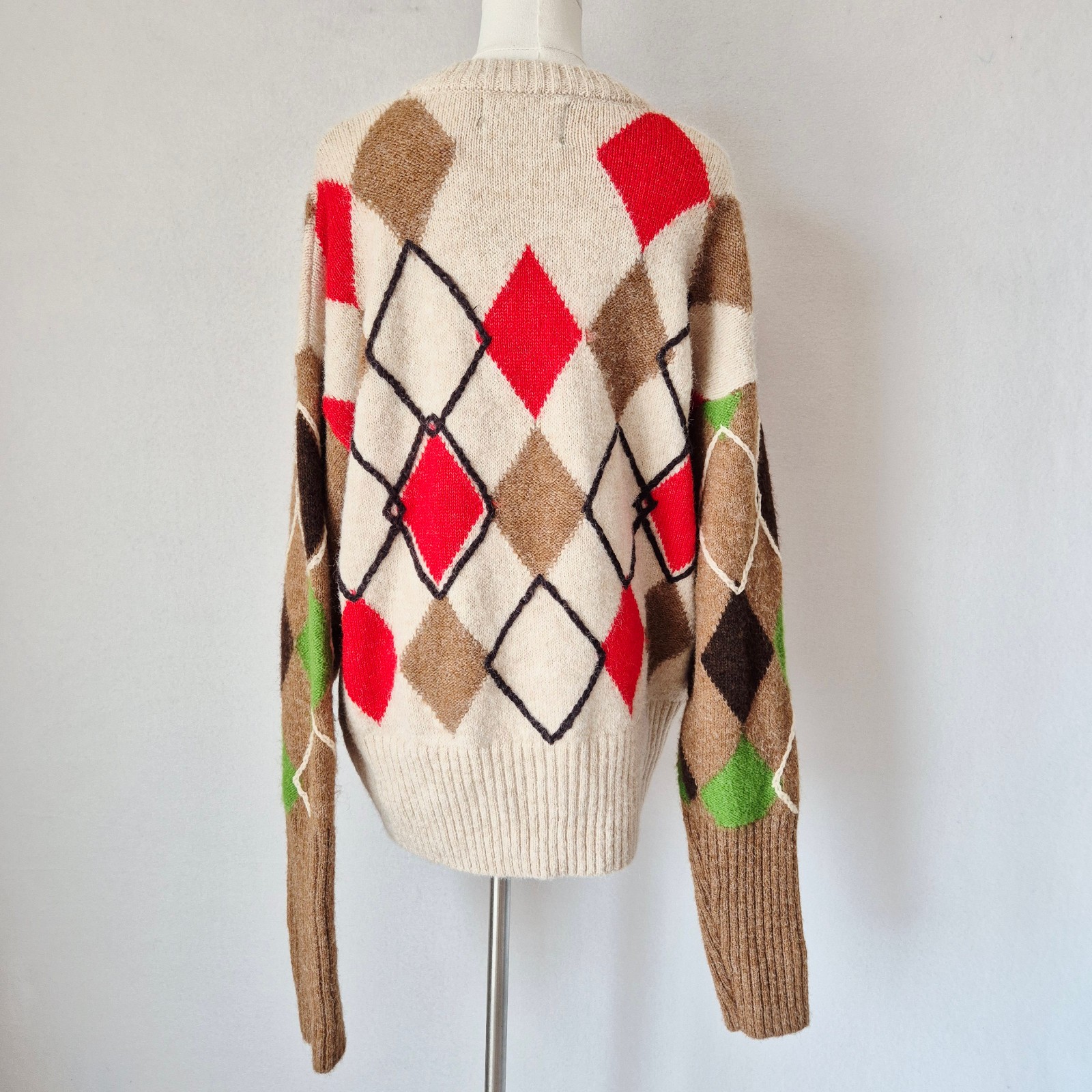 NWT Zara x Harry Lambert Wool Blend Argyle Jacquard Sweater Relaxed-Fit Men's L thumbnail 10