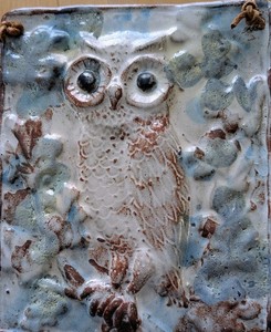 Stanislas Reychan Owl Wall Hanging Tile Plaque Polish 1980's Vintage