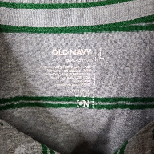 Old Navy Shirt Mens Large Gray Green Striped Polo Short Sleeve Cotton Casual - Picture 3 of 7