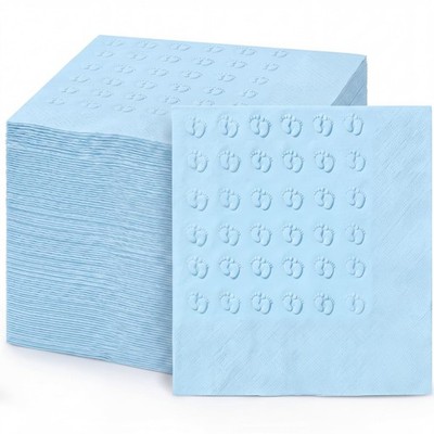 Resurhang 100 Pack Baby Shower Napkins for Boy 5'' x 5'' Embossed Footprints 2-ply