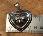 Heart Necklace Pendant TAXCO 925 STERLING Silver Bow Vintage .5 oz 1.5" — photo 6