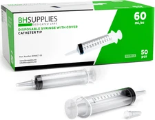 BH Supplies 60Ml Syringe Catheter Tip Sterile with Caps - (No Needle) - Sterile,