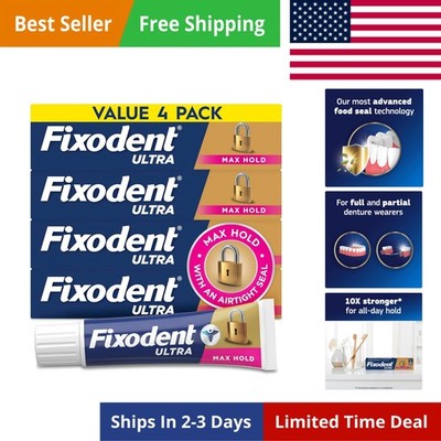 Ultra Max Hold Secure Denture Adhesive Cream for Full and Partial Denture Wea...