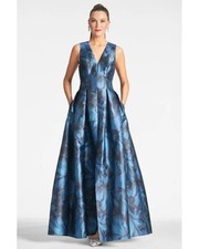 Sachin Babi Tonal Petal Blue Brooke Floral Mikado Ballgown Size 2 825