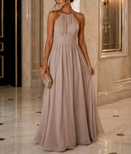 Azazie Bonnie Taupe Bridesmaid Maxi Dress A12 NWT Formal Halter Gown Prom