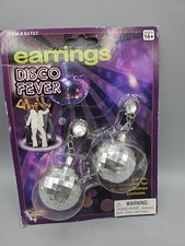 Disco Ball Clip On Earrings Silver Mirrored Fancy Dress 70's Night Fever