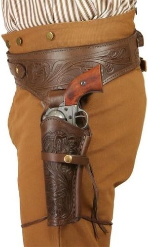 Western Leather Gun Holster Belt Hand Tooled Cowboy Holster for Revolver Pistol - 第 1/6 張圖片