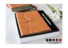 Personalised Firenze Italian Full-Grain Leather A5 Journal Gift Set, Tan