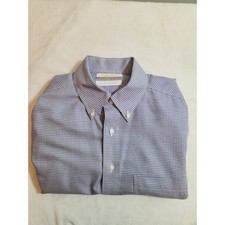 Roundtree Yorke Gold Label Shirt Mens 16 33 Blue Check 100 Cotton Long Sleeve