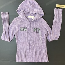 DKNY Full Zip Hooded Sweater Women s Size M Purple NWT Preppy Style