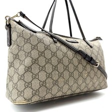 GUCCI Tote Bag 2way PVC GG Pattern Shoulder Bag Gray Gold Japan Authentic 378737