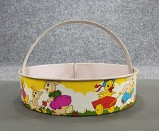 Vintage Toy Tin Litho Easter Basket Sand Candy Pail w/folding Handle