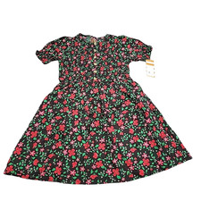 Kids Girls Allover Printed Short Sleeves Casual Dress Medium Size 8 Floral Print