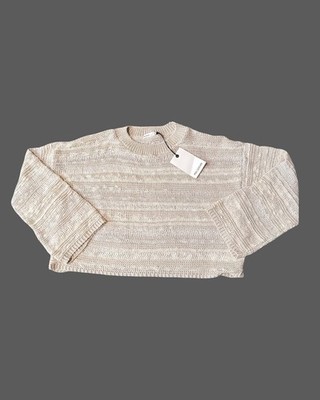 New Pull And Bear Loose Knit Cropped Cotton Blend Sweater Large Made In Spain
